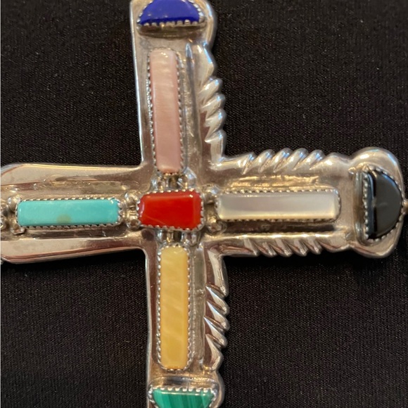 Vintage Lupe Iule Sterling & Multi-stone Cross Pendant✨Stunning & Rare✨ - Picture 4 of 8